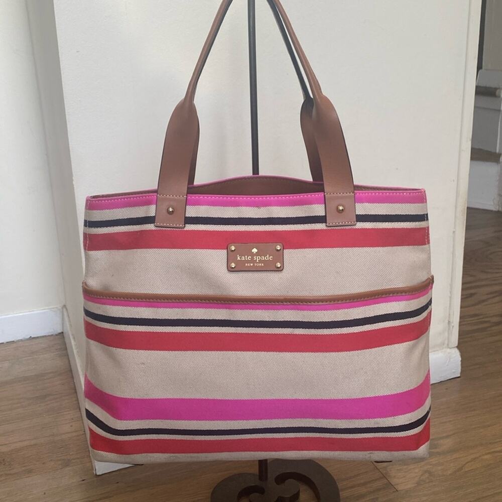 Kate Spade Oak Island Cotton Magazine Tote with Leather Handles
